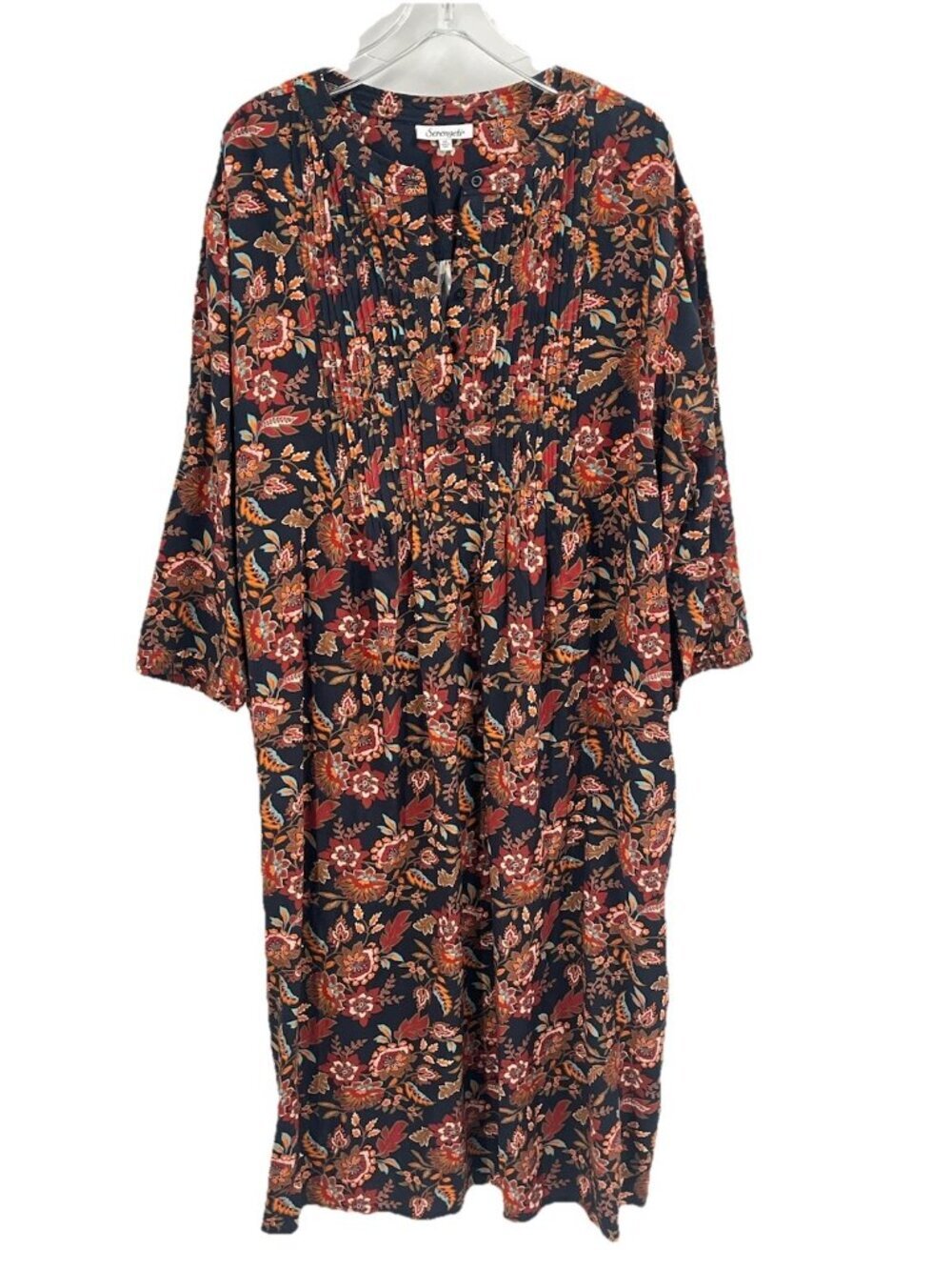 Serengeti Floral Boho Maxi Dress Sz 3X PIntuck Long Sleeve Plus Size India Artsy
